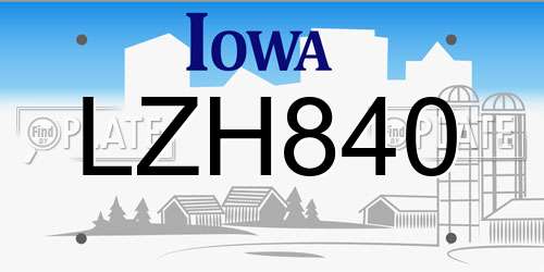 LZH840 Iowa License Plate
