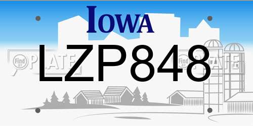 LZP848 Iowa License Plate
