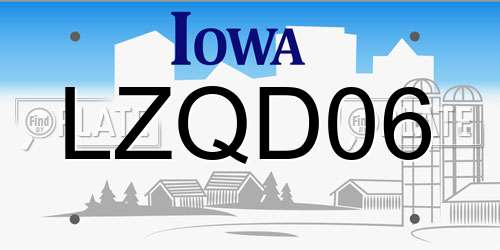 LZQD06 Iowa License Plate