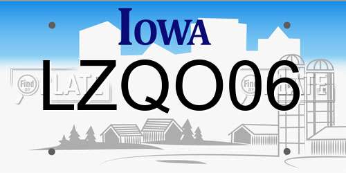 LZQO06 Iowa License Plate