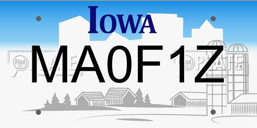 MA0F1Z Iowa License Plate