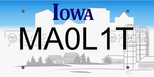 MA0L1T Iowa License Plate