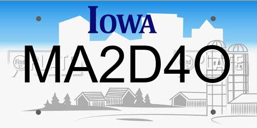 MA2D4O Iowa License Plate