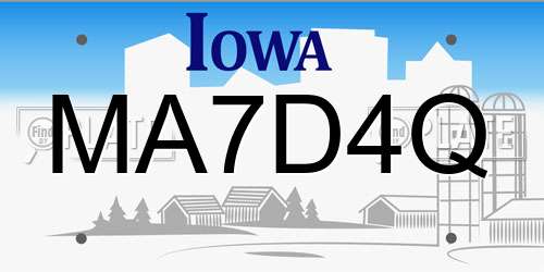 MA7D4Q Iowa License Plate