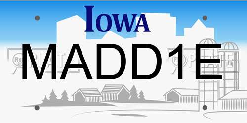 MADD1E Iowa License Plate