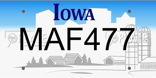 MAF477 Iowa License Plate