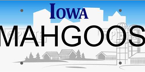 MAHGOOS Iowa License Plate