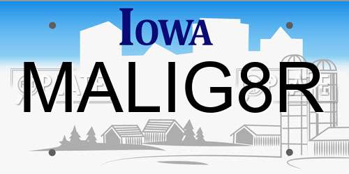 MALIG8R Iowa License Plate
