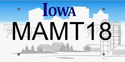 MAMT18 Iowa License Plate