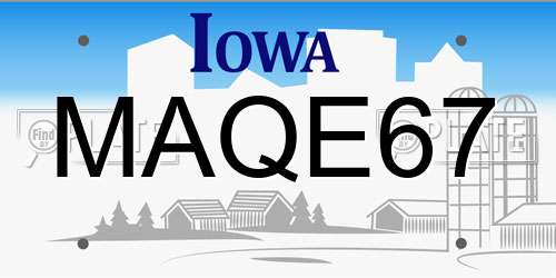 MAQE67 Iowa License Plate
