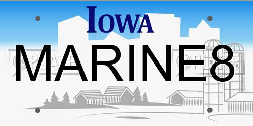 MARINE8 Iowa License Plate