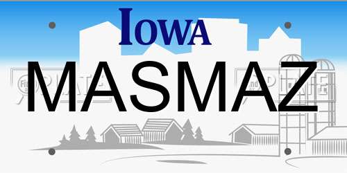 MASMAZ Iowa License Plate