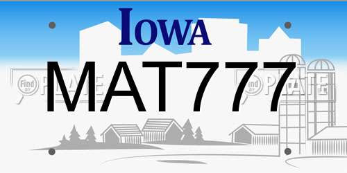 MAT777 Iowa License Plate