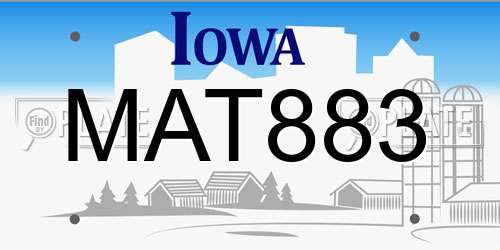 MAT883 Iowa License Plate