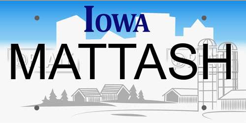 MATTASH Iowa License Plate