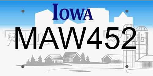 MAW452 Iowa License Plate