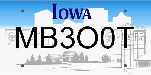 MB3O0T Iowa License Plate