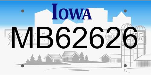 MB62626 Iowa License Plate