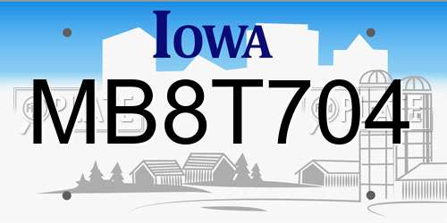 MB8T704 Iowa License Plate