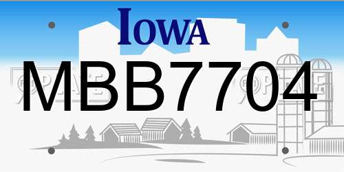 MBB7704 Iowa License Plate