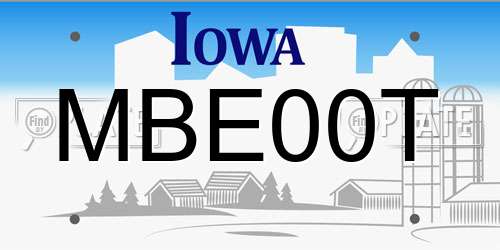 MBE00T Iowa License Plate
