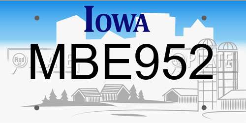 MBE952 Iowa License Plate