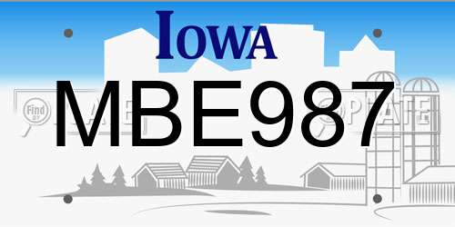 MBE987 Iowa License Plate