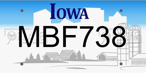 MBF738 Iowa License Plate