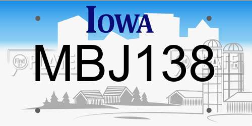 MBJ138 Iowa License Plate