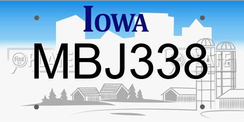 MBJ338 Iowa License Plate