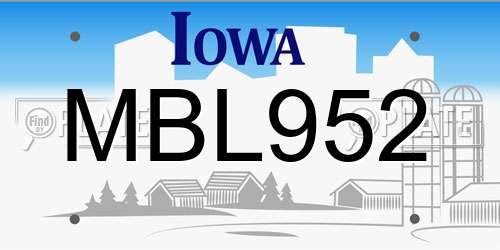 MBL952 Iowa License Plate
