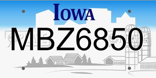 MBZ6850 Iowa License Plate