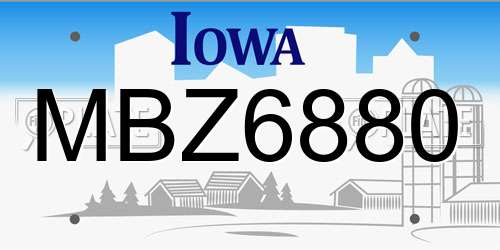 MBZ6880 Iowa License Plate