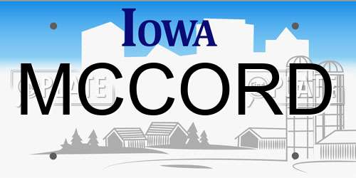 MCCORD Iowa License Plate