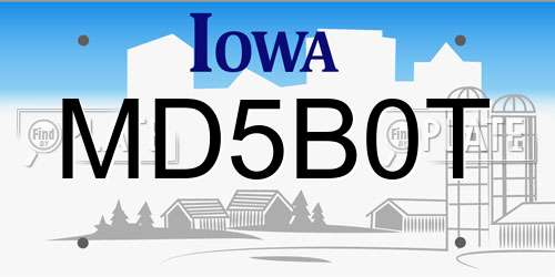 MD5B0T Iowa License Plate