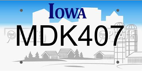 MDK407 Iowa License Plate