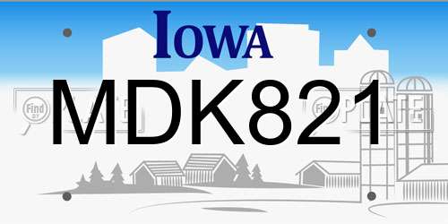 MDK821 Iowa License Plate
