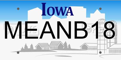 MEANB18 Iowa License Plate