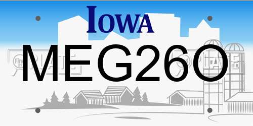 MEG26O Iowa License Plate