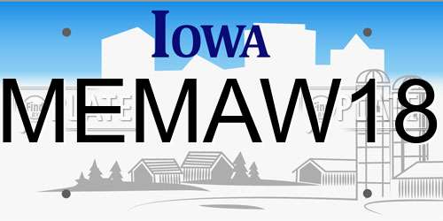 MEMAW18 Iowa License Plate