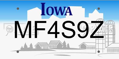 MF4S9Z Iowa License Plate