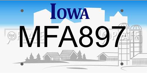 MFA897 Iowa License Plate
