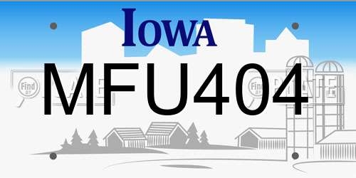 MFU404 Iowa License Plate