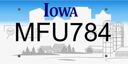 MFU784 Iowa License Plate