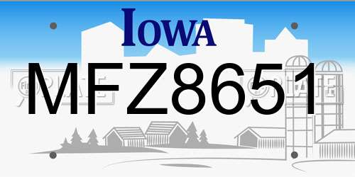 MFZ8651 Iowa License Plate