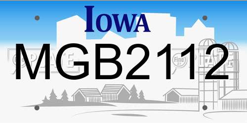MGB2112 Iowa License Plate