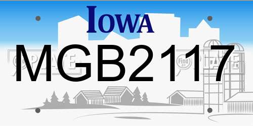 MGB2117 Iowa License Plate