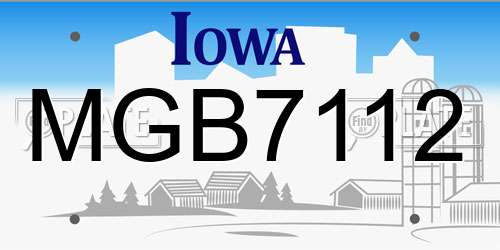 MGB7112 Iowa License Plate