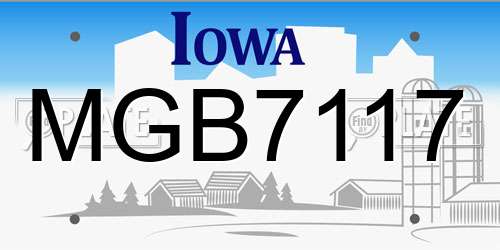 MGB7117 Iowa License Plate