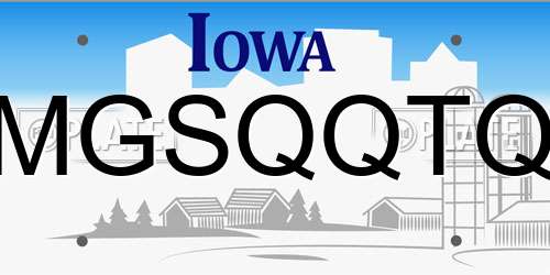 MGSQQTQ Iowa License Plate